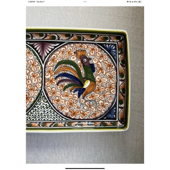 Portuguese Hand Painted Rooster Serving Platter Ceramic Rectangle 13”L x 5.5” W - Picture 6 of 8